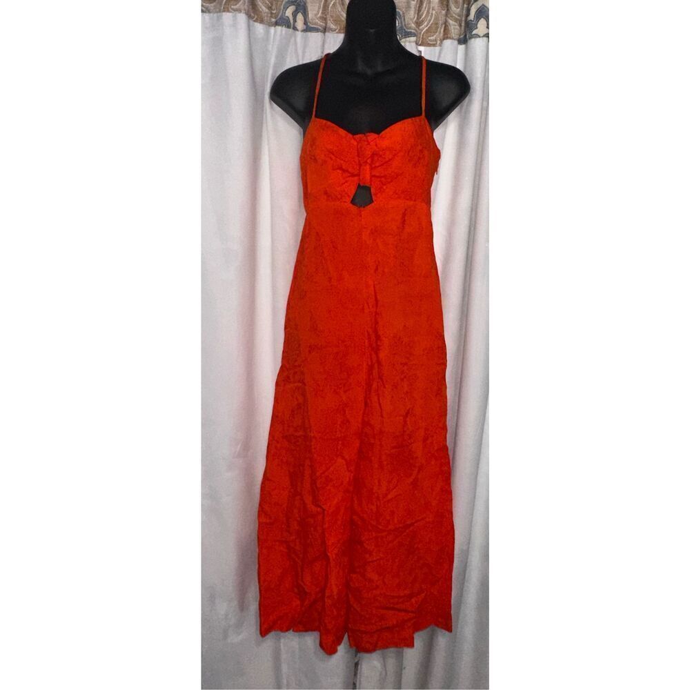 elevenses Bright Red Spaghetti Strap Jumpsuit with Front Keyhole